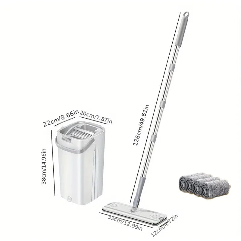 Hands-Free Squeeze Flat Mop and Bucket Set 33cm Large Self-Wringing Floor Cleaning Tool Dry Wet 360 Spin with 4 Pads Home