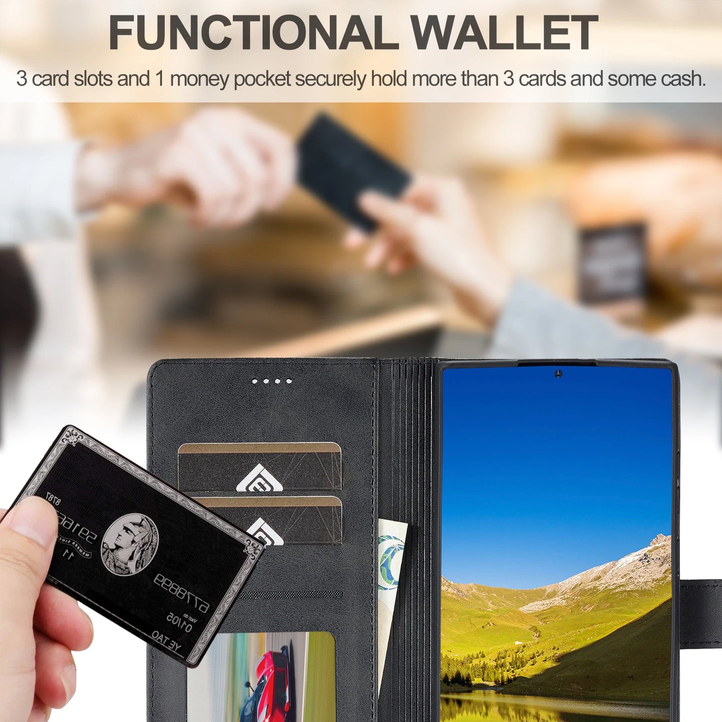 Business Leather Case for Samsung Galaxy S26 S25 Ultra S24 S23 FE S22 S21 S20 S10 Plus Note 20 + Flip Wallet Card Holder Cover