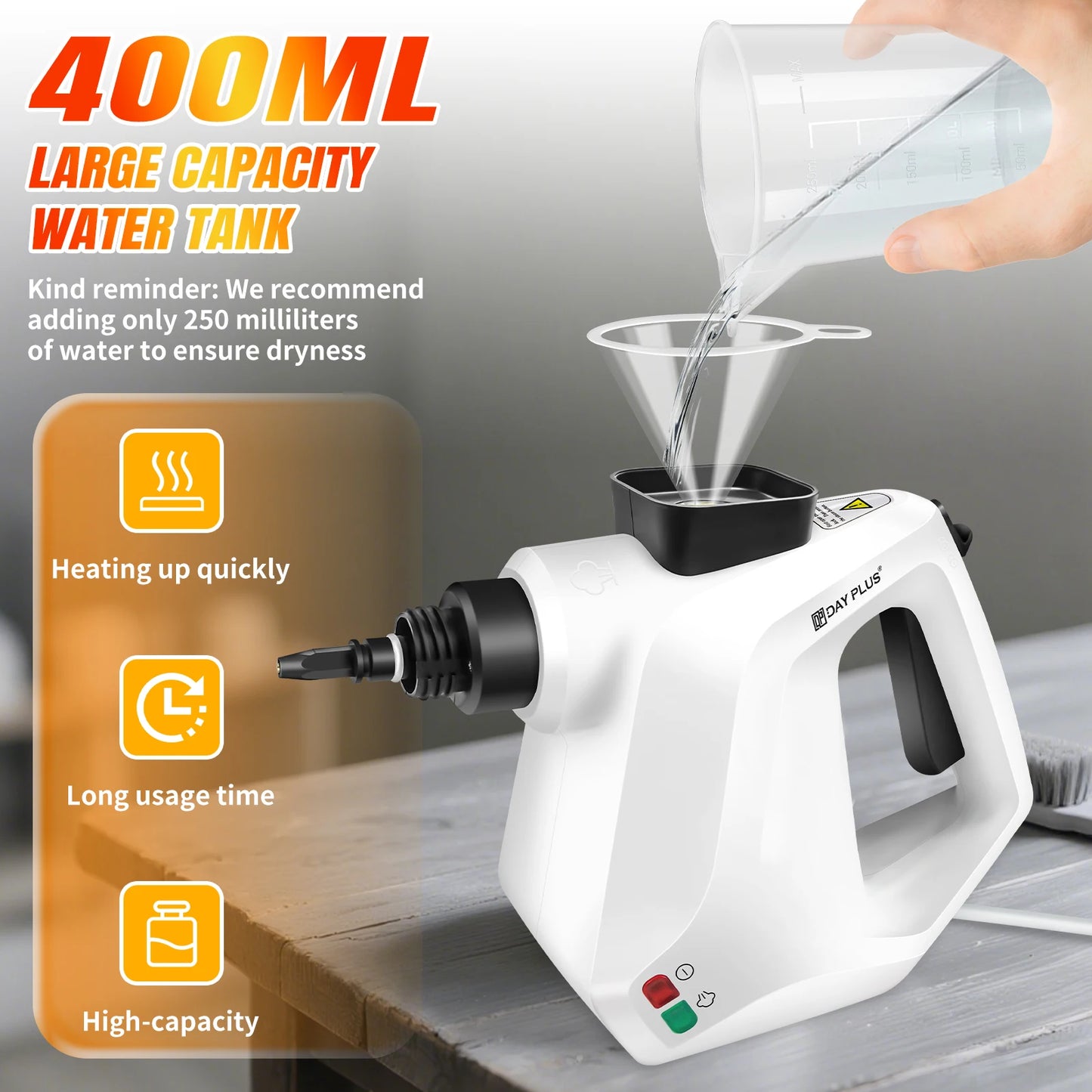 1000W High Pressure Steam Cleaner Cleaning Car Machine IPX4 Steamer with 2.5m Power Cord Steam Gun with 9 Accessory Kit