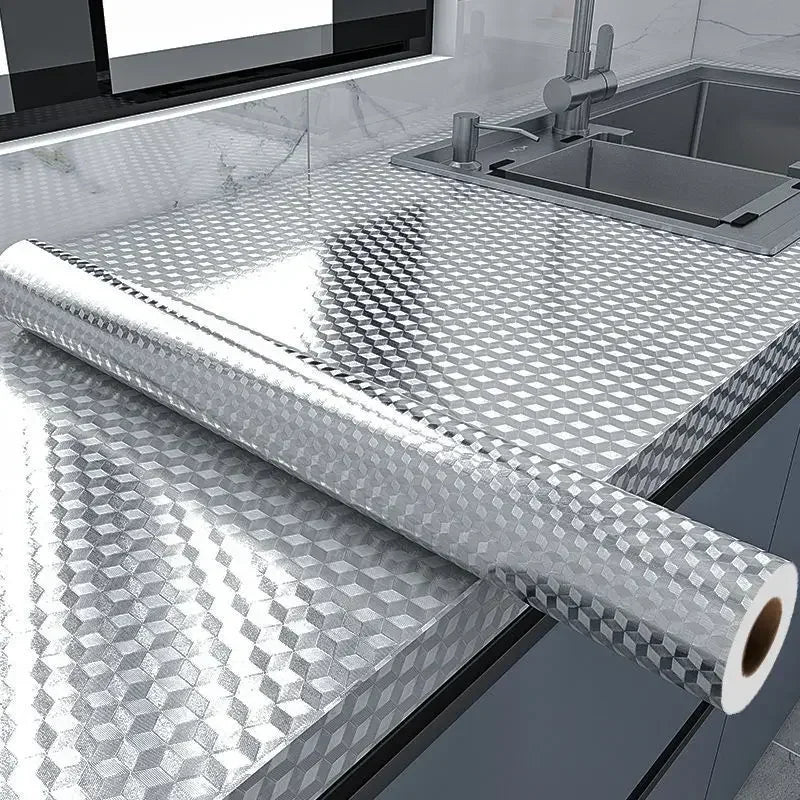1/3/5M Kitchen Oil-proof Sticker Heat-resistant Aluminum Foil Wallpaper for Kitchen Stove Cabinet DIY Self Adhesive Sticker