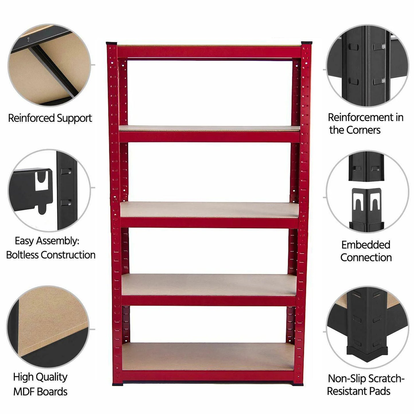 5 Tier Metel Garage Shelf Unit 150x70x30cm, Heavy Duty, Boltless Design, for Warehouse Workshop Office, 875kg Total Capacity