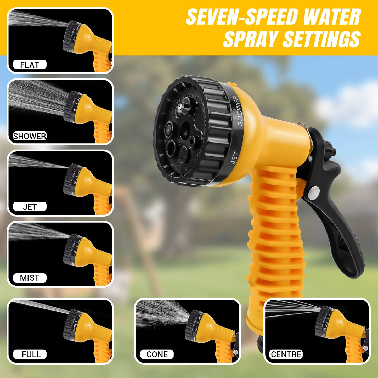 Garden Hose Reel with 15M/25M/30M Water Hose and 7-Function Spray Nozzle, Heavy Duty Portable Hose Reel, Wall Mountable/Portable,Save Space, Multi-Purpose Hosepipe for Watering Garden, Flowers, Cars