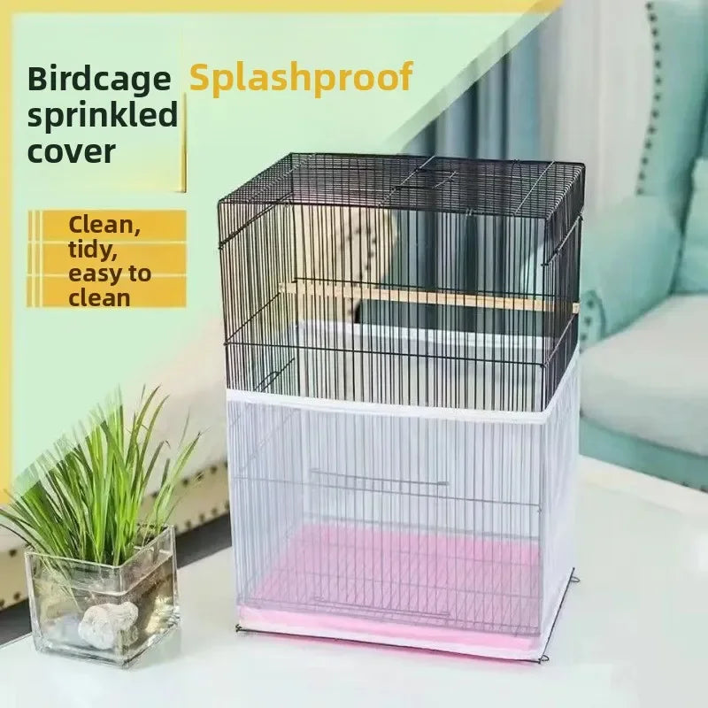 Universal Elastic Bird Cage Cover Transparent Mesh Net Anti Splash Seed Feather Catcher Stretchy Skirt Guard for Parrot Cages