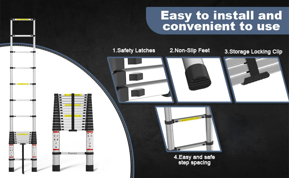 Telescopic Ladder Stainless Steel,load 150kg, Convenient Extendable ,For Pulling Walls, Changing Light Bulbs,Repairing Roofs,RV