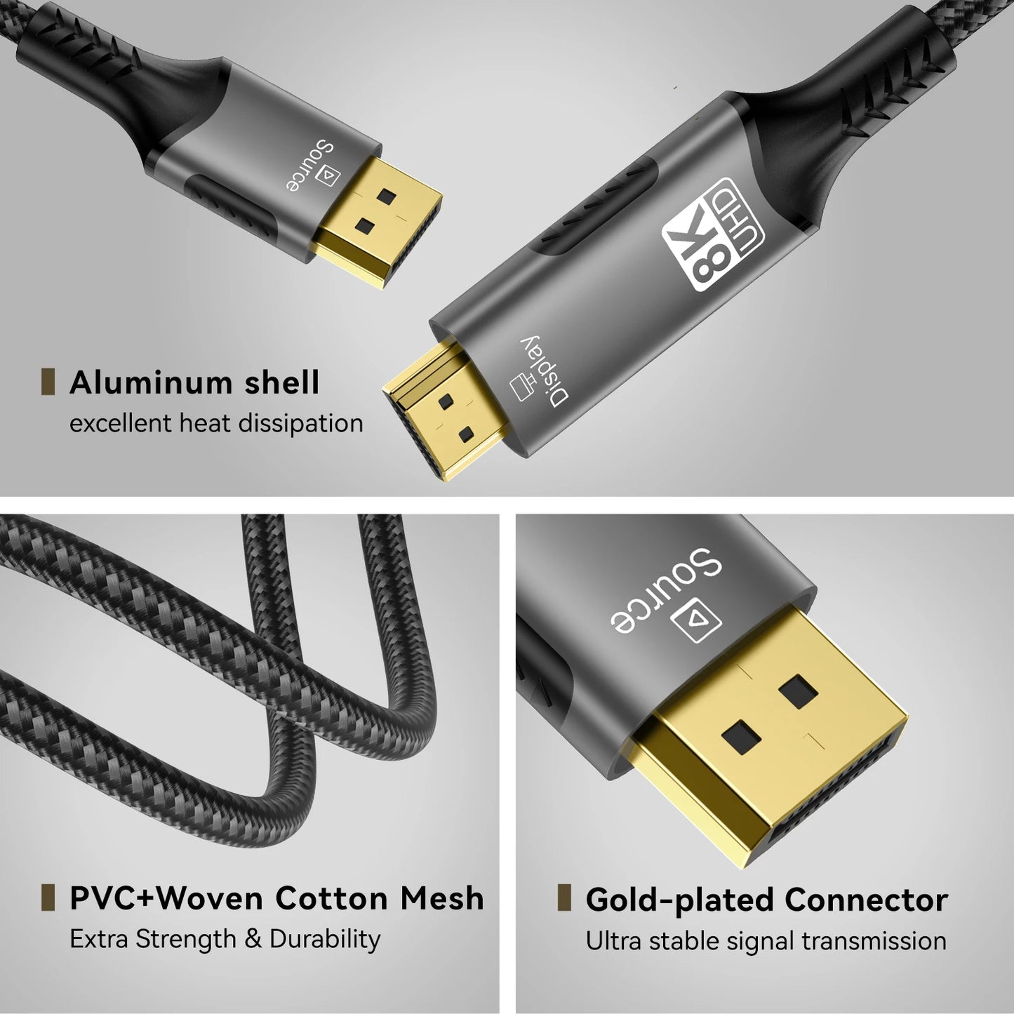 DisplayPort to HDMI-Compatible Cable DP1.4 to HDMI 2.1 Converter 8K@60Hz 4K@120Hz HDR For Desktop Laptop PC TV Monitor Projector