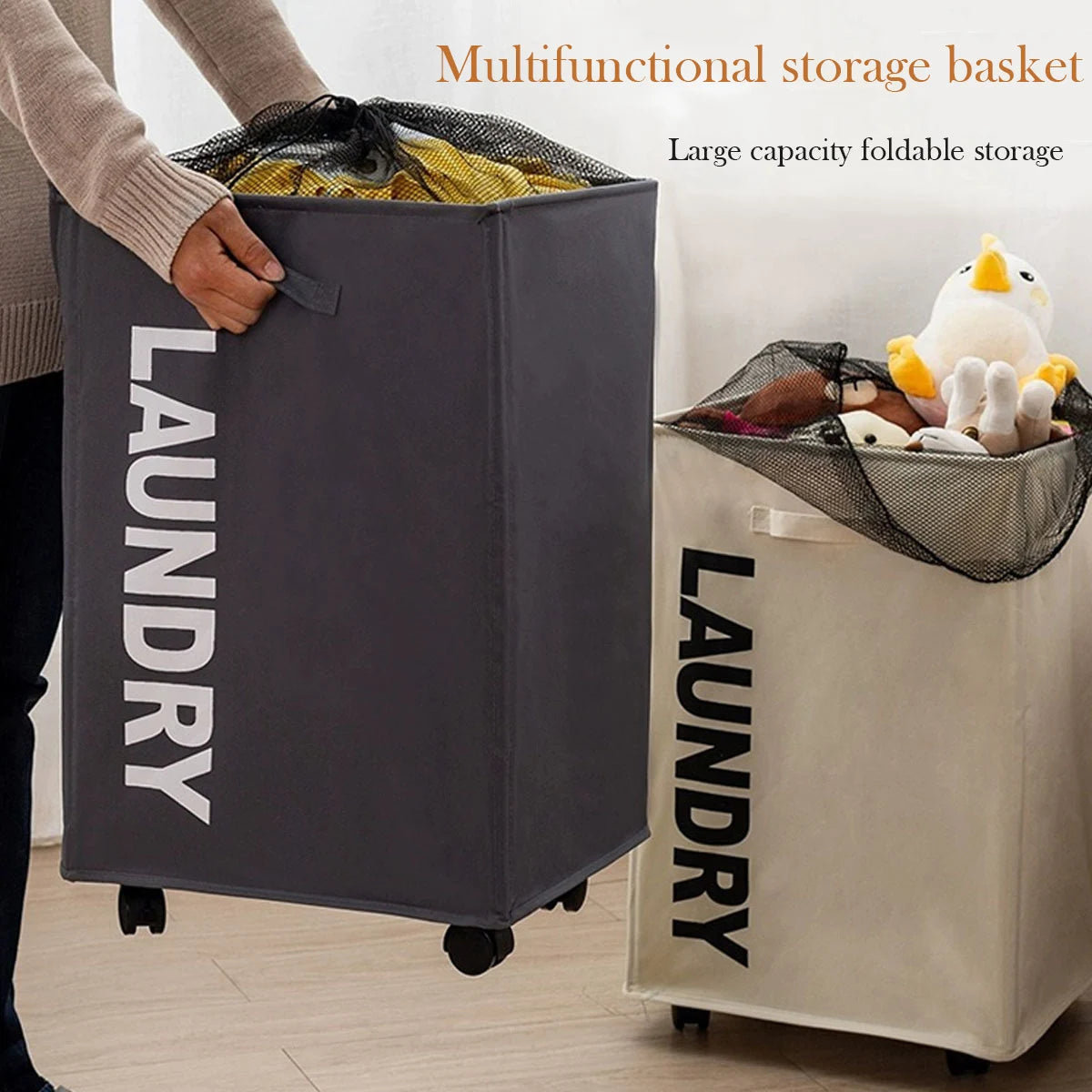 Laundry Basket with Wheels Large Capacity Yoga Mat Storage Basket Multifunctional Foldable Waterproof Dirty Clothes Storage Bag