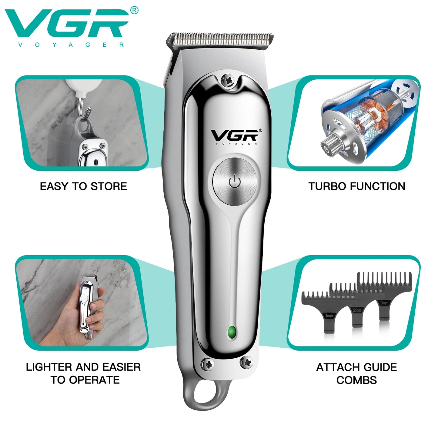 VGR Trimmer Rechargeable Hair Clipper Cordless Hair Cutting Machine Electric Clipper Professional Hair Trimmer for Men V-071