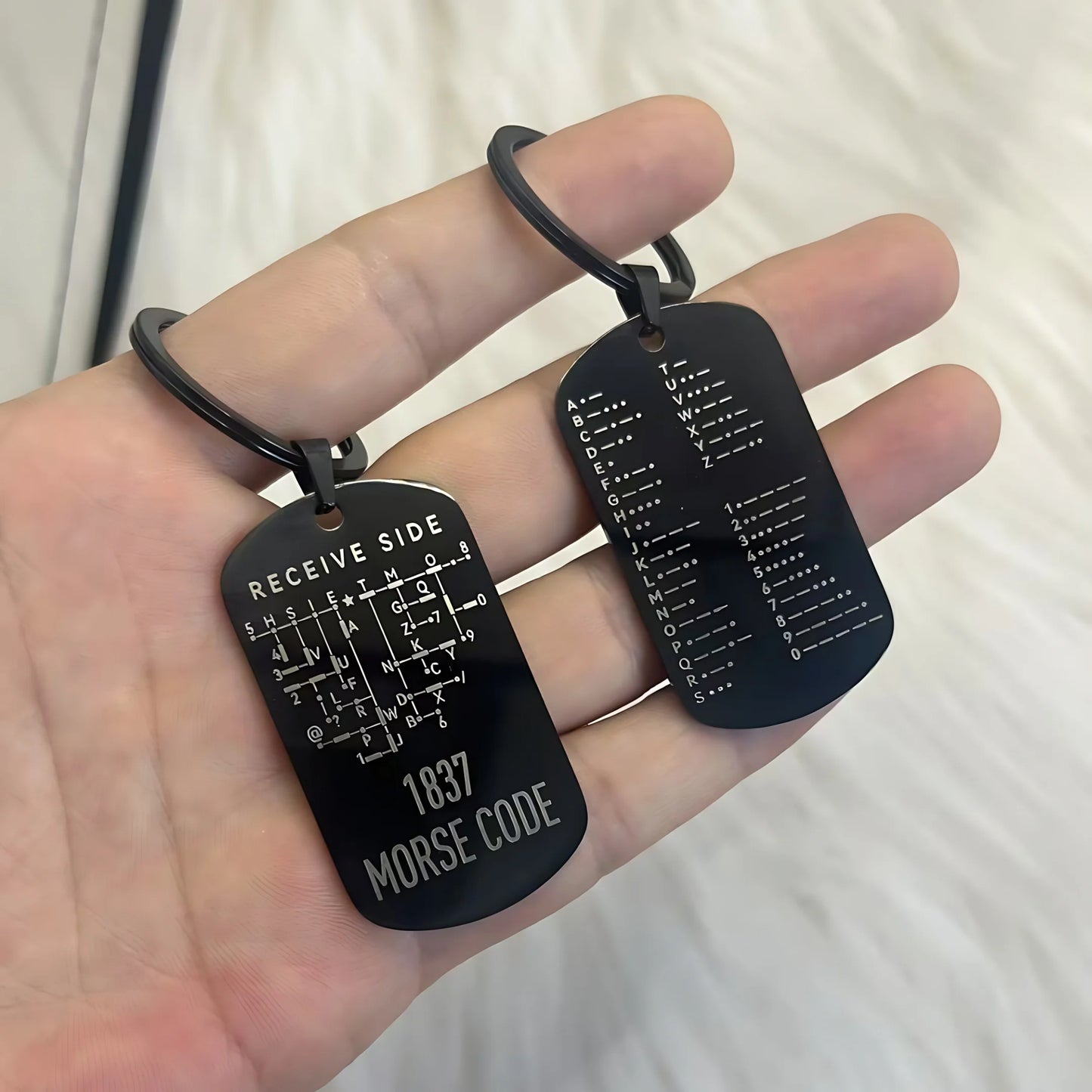 Morse Code Keychain, Double-Sided Alphanumeric Educational Tool, Stainless Steel Car Accessory, Unisex Gift for Radio Amateurs