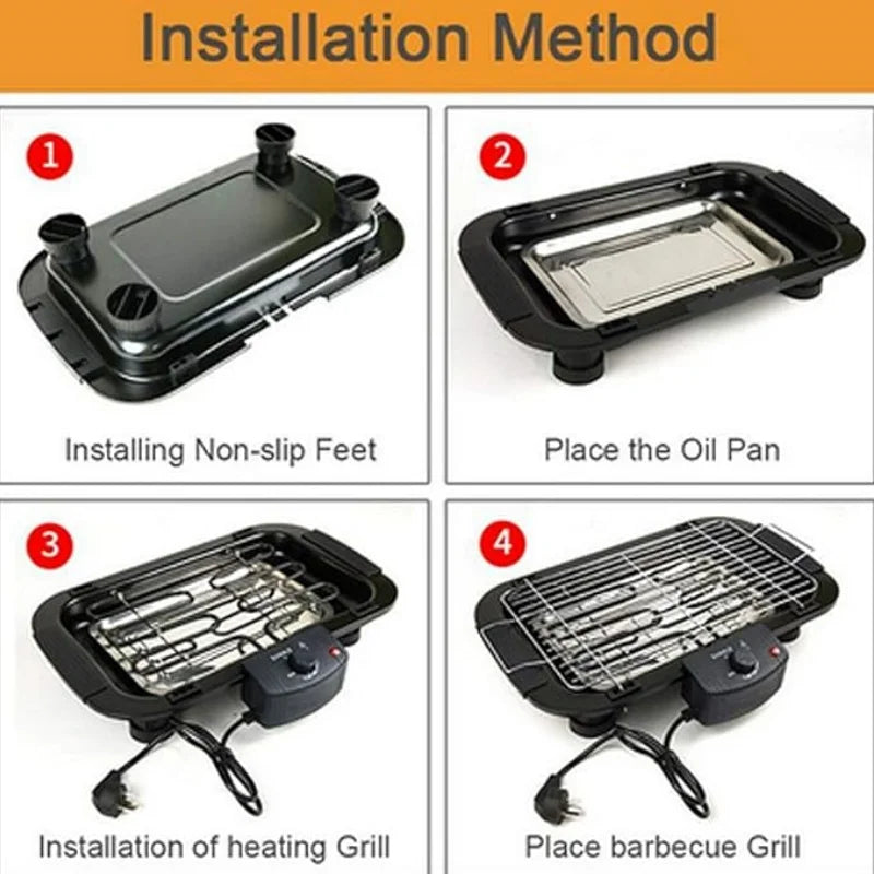 BBQ Electric Grill, Removable Grill Rack, 5 Adjustable Temperatures, Portable 1500 Watts, For Indoor/Outdoor/Camping
