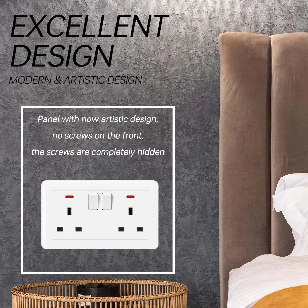UK Standard 13A Switched Wall Socket with Dual USB Charger Ports LED Indicator Standard Size Easy Fit Wall Mounted USB Power