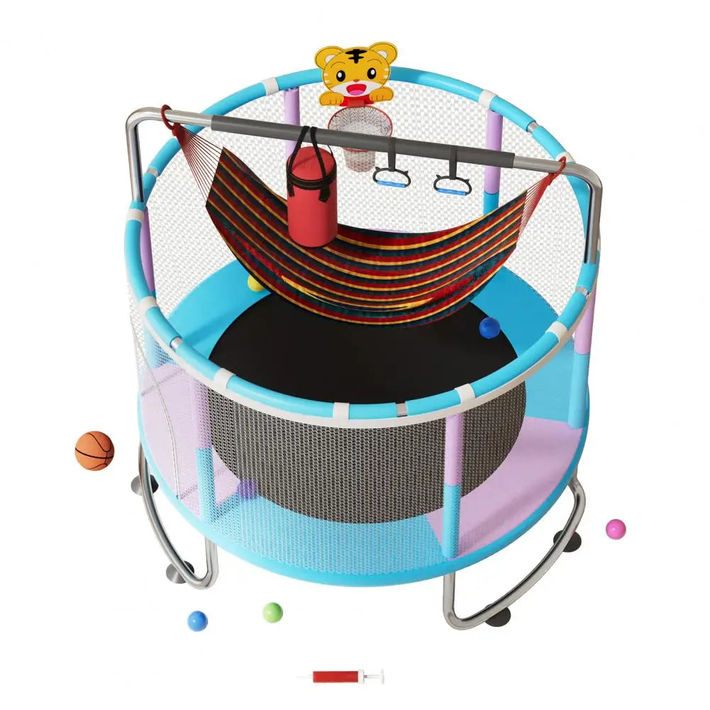 5FT Kids Trampoline, Adjustable Baby Toddler Trampoline with Basketball Hoop, Swing, Sandbag, Ocean Balls, 440lbs Indoor Outdoor