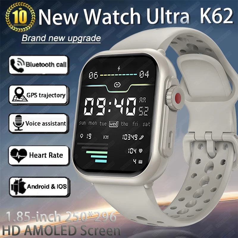Watch Ultra K62 Men Women 1000mAh AMOLED 100+Sport Heart Rate HD Bluetooth Call GPS Track Waterproof Smart Watch For iOS Android