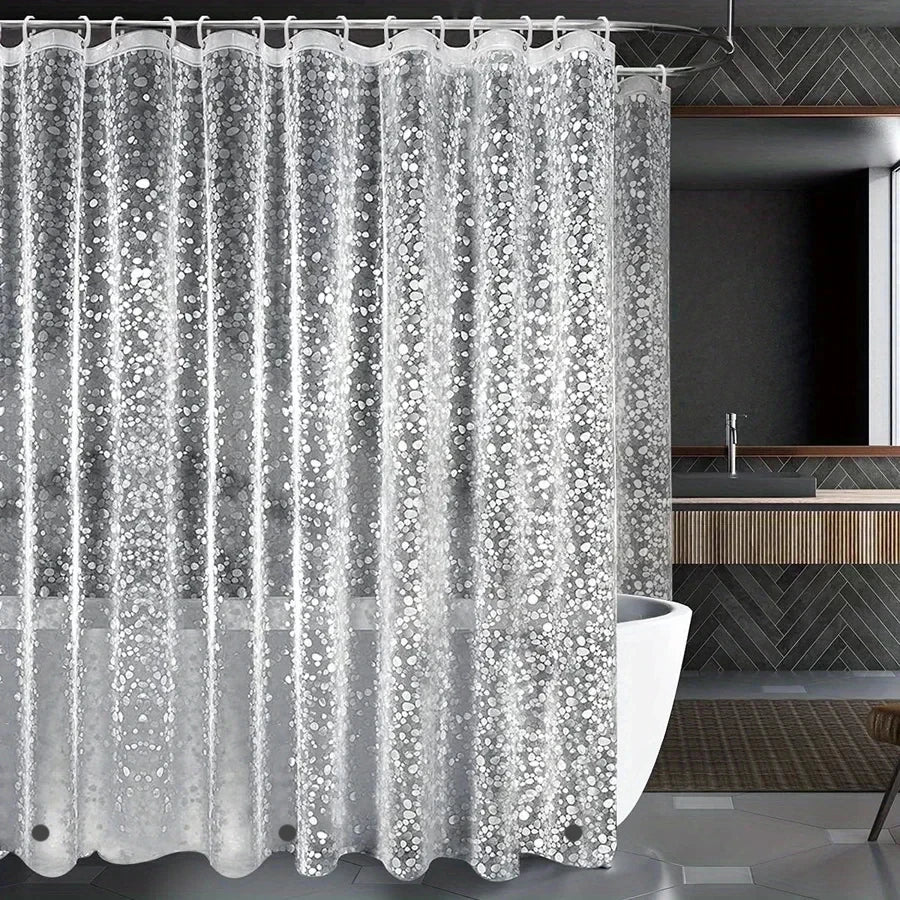 1pc Waterproof Clear Shower Curtain Pebble Pattern PEVA Bath Curtain Liner with Bottom Magnets Plastic Bath Curtain for Bathtub