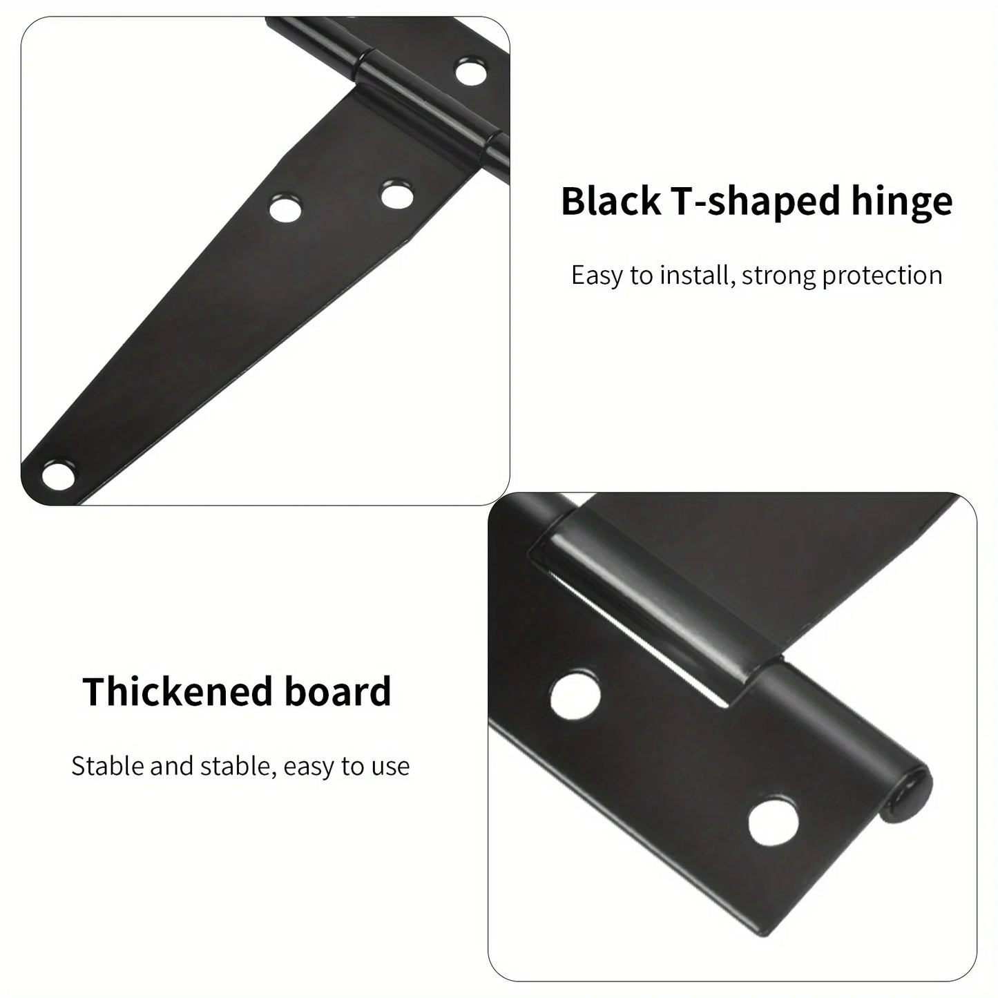 2 Sets Heavy-Duty Black T-Hinge - 4 Inch Metal Tee Hinges with Screws for Shed Doors, Barn Gates & More - Rustproof & Durable