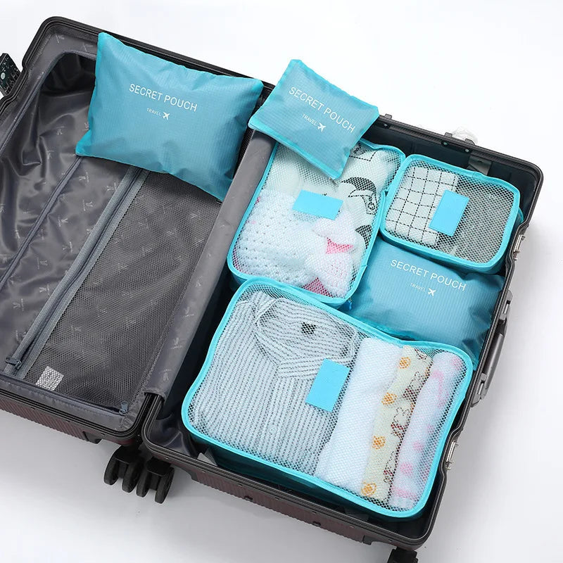 6 Pcs Travel Clothes Storage Bags Set Portable Luggage Organizer Suitcase Pouch Pouch Packing Cube For Shoes Packing Clothes