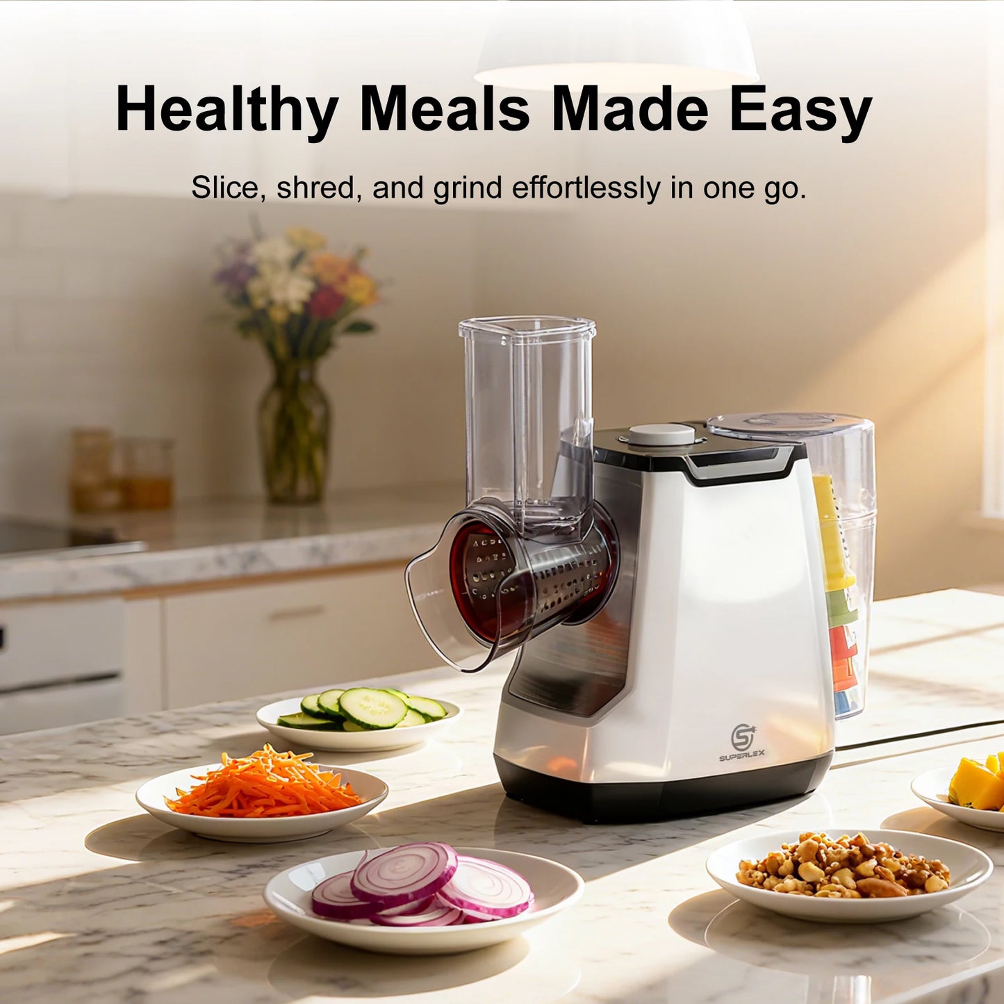 SUPERLEX 5 in 1 Electric Grater 150W Motor Easily Puts In Large Food For egetable Cutter & Slicer Kitchen Cheese Chopper Machine