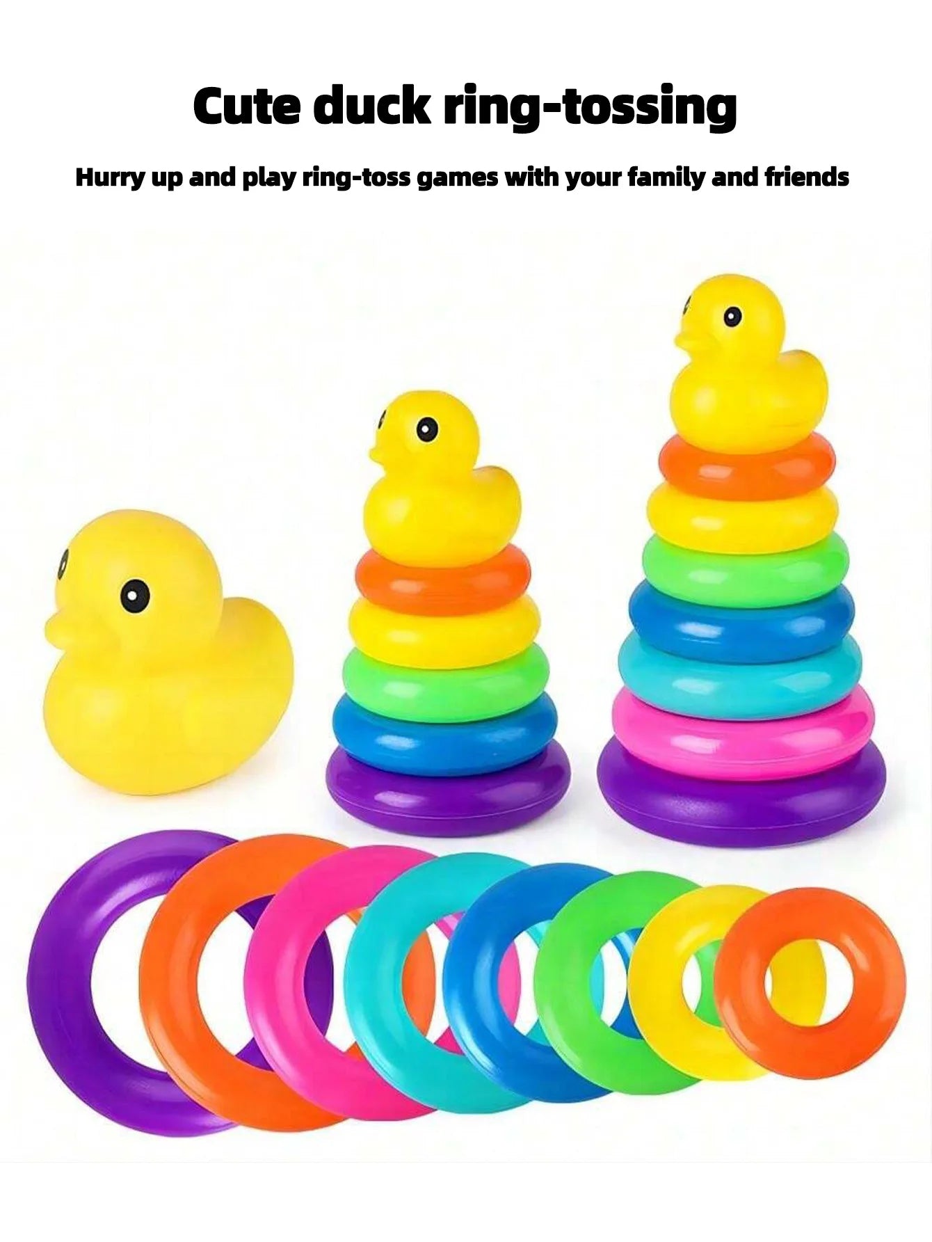 Yellow duck Rainbow Tower Stacked Circle toy plastic rainbow Circle toy  Circle toss toy Interactive game Birthday gifts