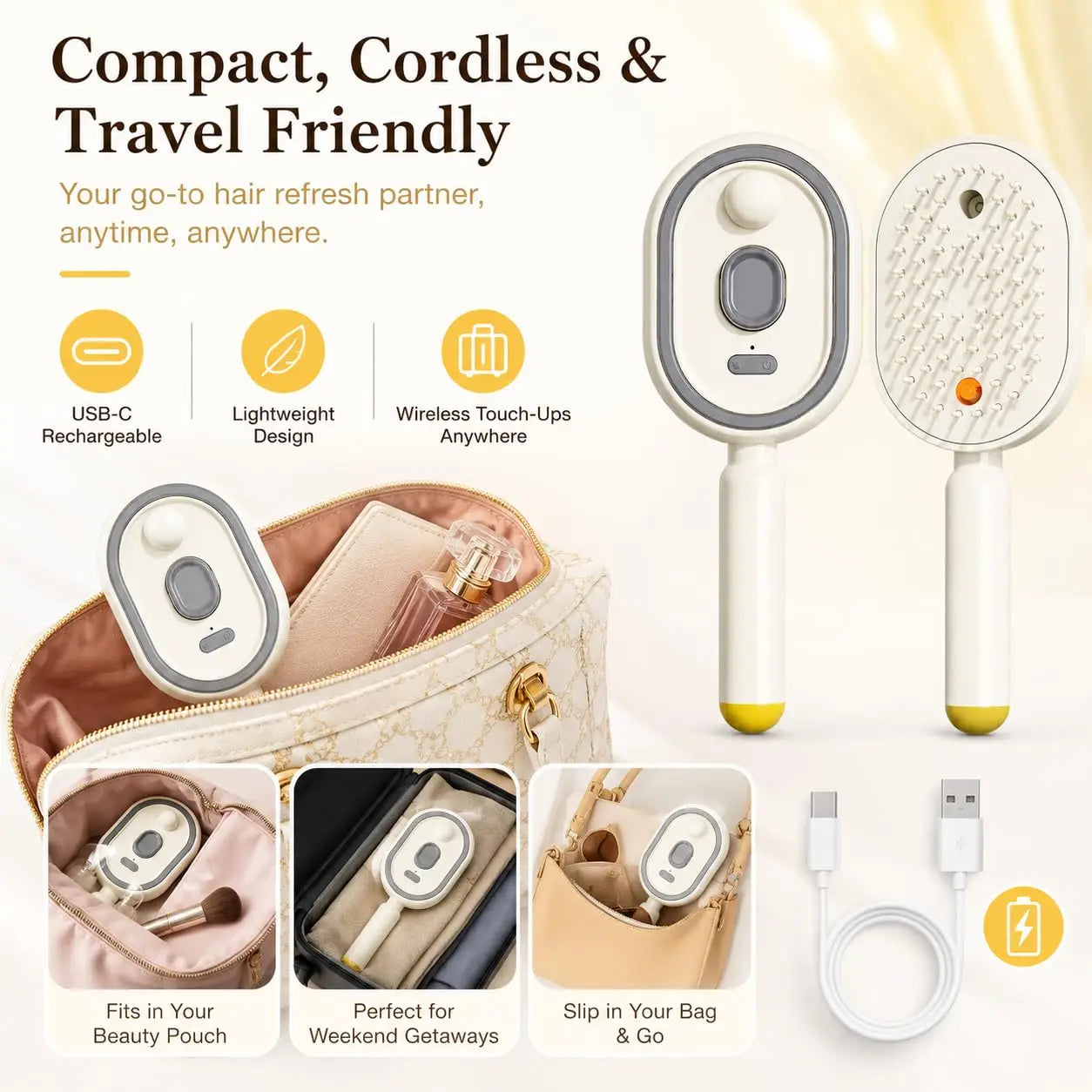Electric Spray Hair Brush Misting Hair Brush with Water Spray Reduce Frizz Anti-Static Electric Spray Air Cushion Comb