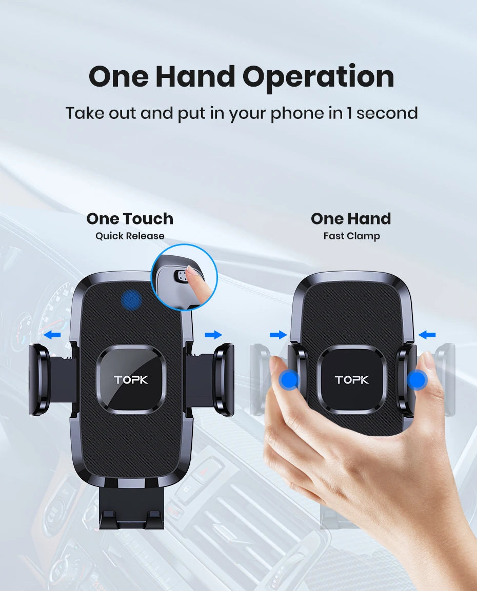 TOPK D35-S Car Phone Holder, Universal Phone Mount for Car with Hook Clip Air Vent Car Mount 360° Rotation for Mobile Phones