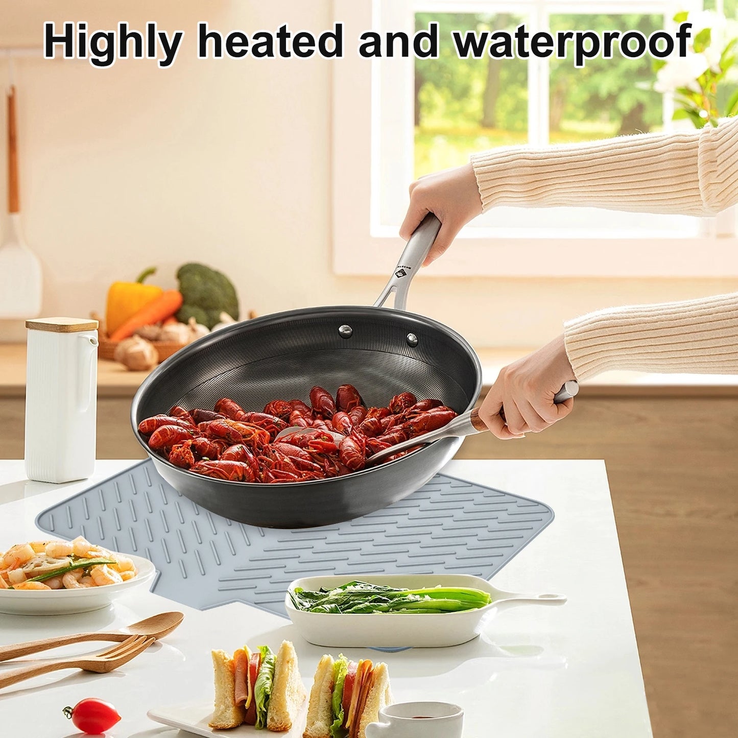 Dish Drying Mat-Silicone Drying Pad Kitchen Counter Dining-table Non-Slip Drain Pad Anti-scald Pot Cup Pad Kitchen Counter Tools