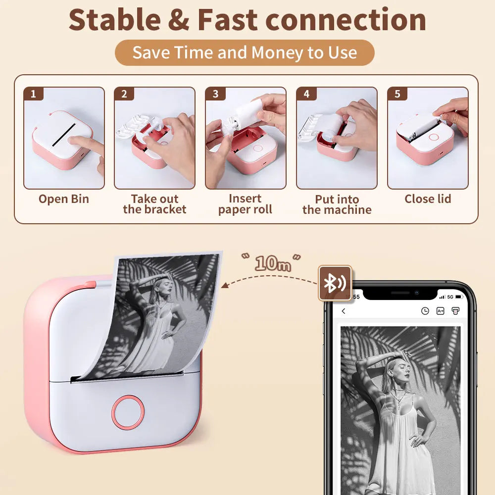 Phomemo T02 Mini Printer Portable Printer Thermal Printing Sticker Wireless Inkless Pocket Printer Self-adhesive Label Printer