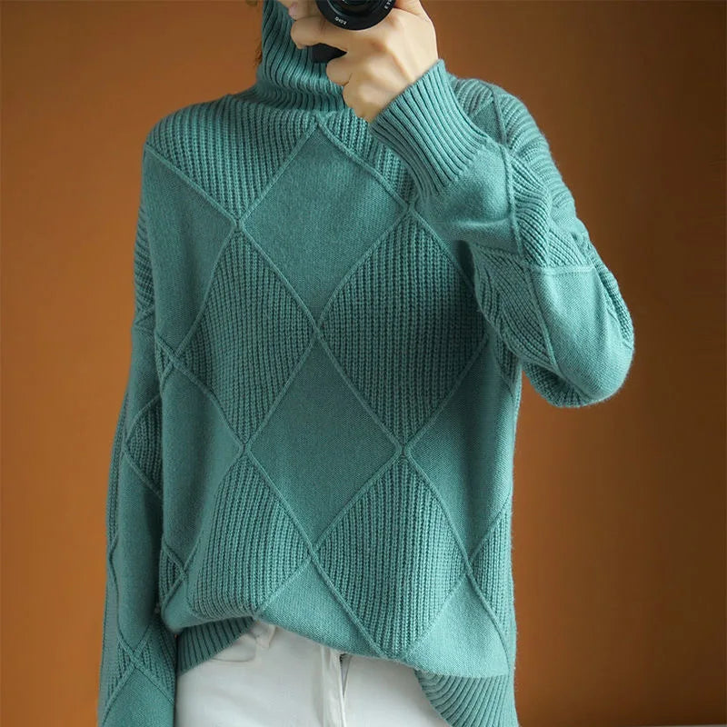 Autumn and Winter New Women's Pullover Sweater Thickened Warmth Fashion Knitted Wool Sweater High Collar DF4845