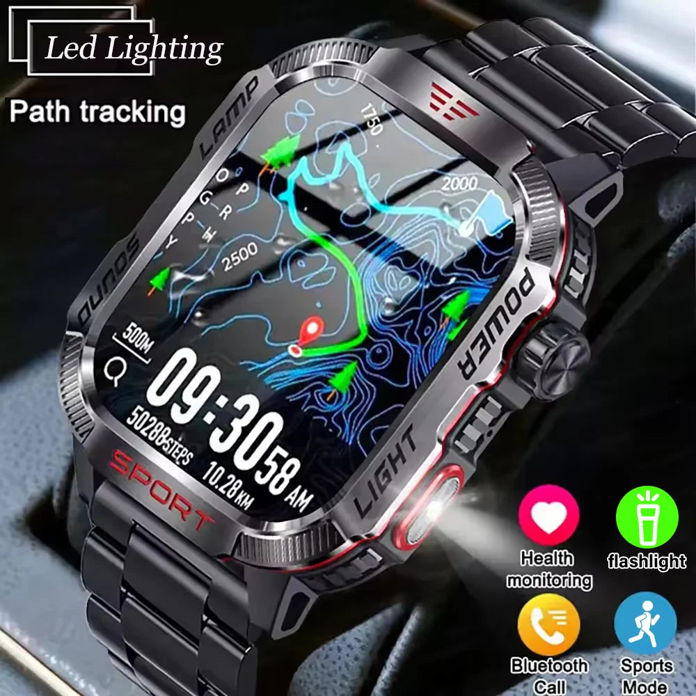 LAXASFIT 2026 New Men's Smart Watch Outdoor Sports Watch 1.85 Inch Voice Assistant Bluetooth Call LED Flashlight Smartwatch
