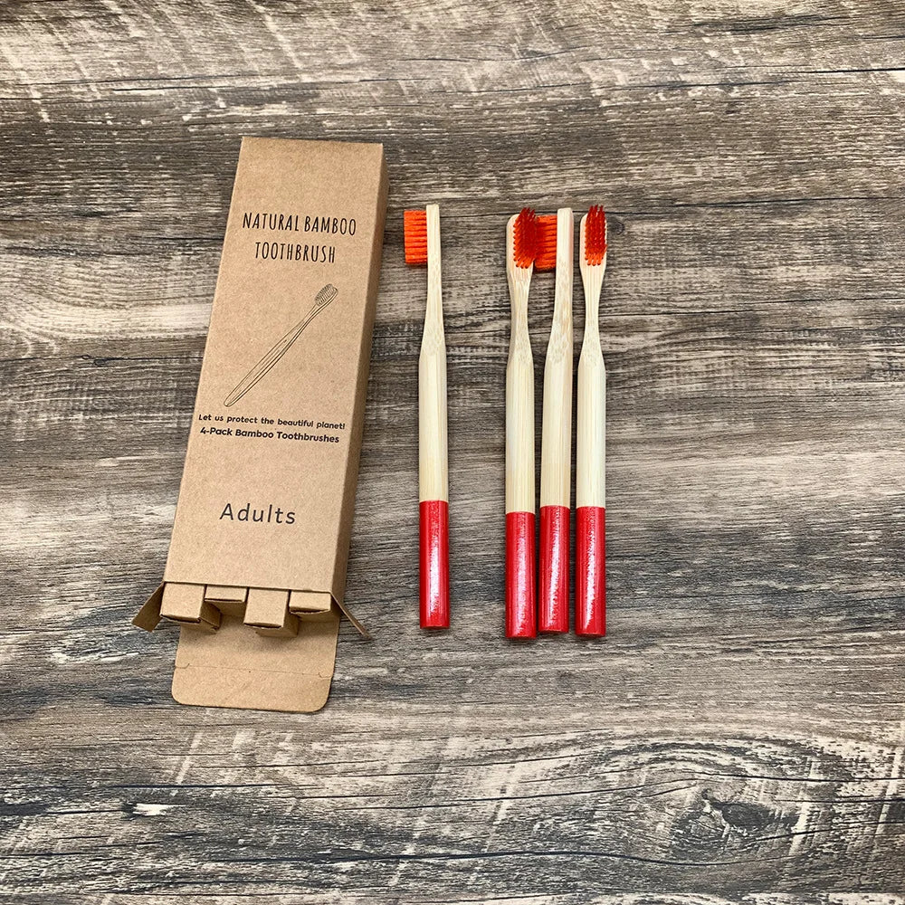 Bamboo Toothbrush,10Pcs Biodegradable Toothbrush with Medium Hard Bristles,Rounded and Comfortable Handle Toothbrush