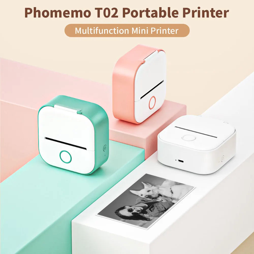 Phomemo T02 Mini Printer Portable Printer Thermal Printing Sticker Wireless Inkless Pocket Printer Self-adhesive Label Printer
