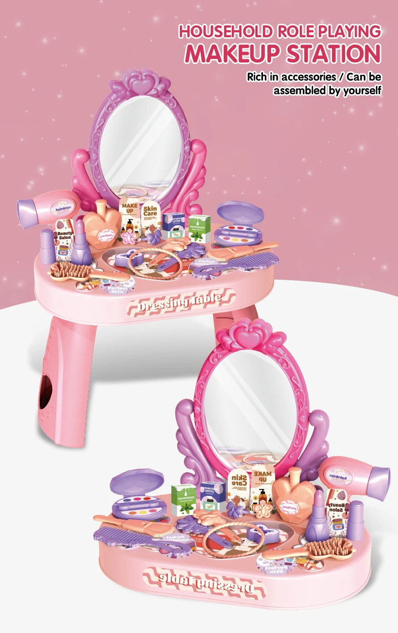 Play House Toy Simulated Dressing Table Diy Table and Stickers Girls Children'sPretending Makeup Toys for Kids New Year Gifts
