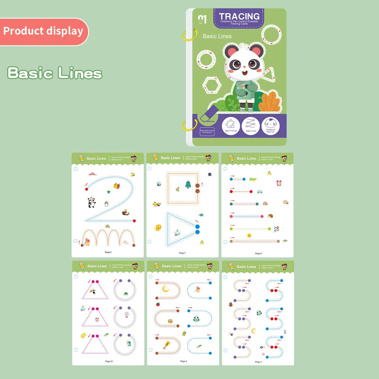 34-page reusable educational workbook set, perfect for children's drawing and handwriting training, ideal for Christmas