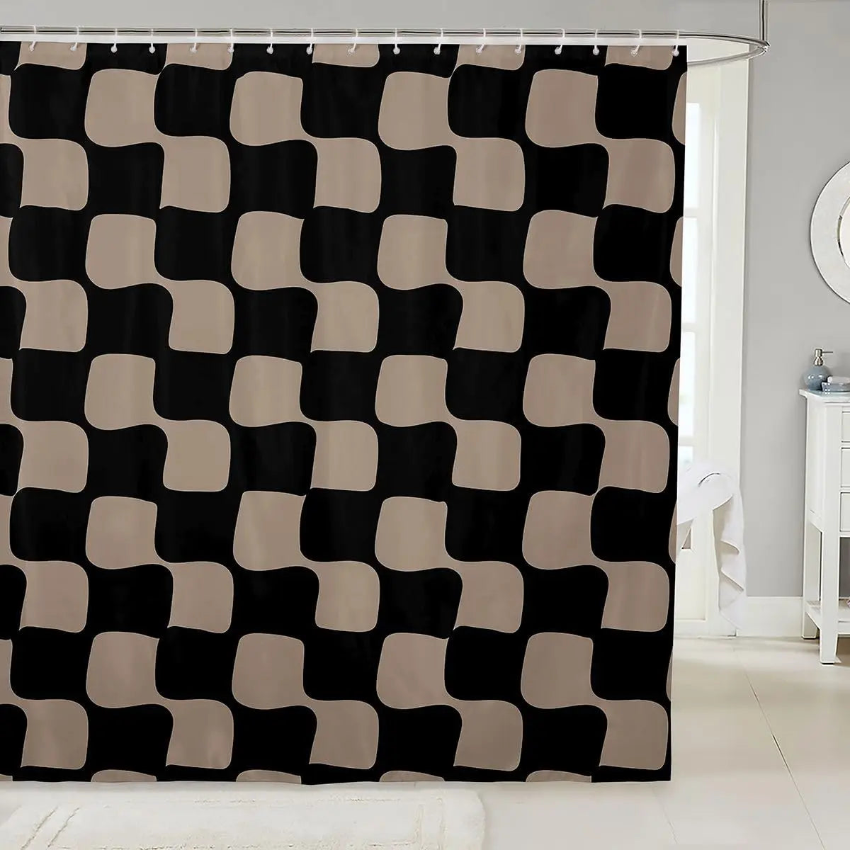 Checkered Grid Shower Curtains Buffalo Plaid Bathroom Curtain for Kids Women Men Black Brown Bathroom Accessories Geometric