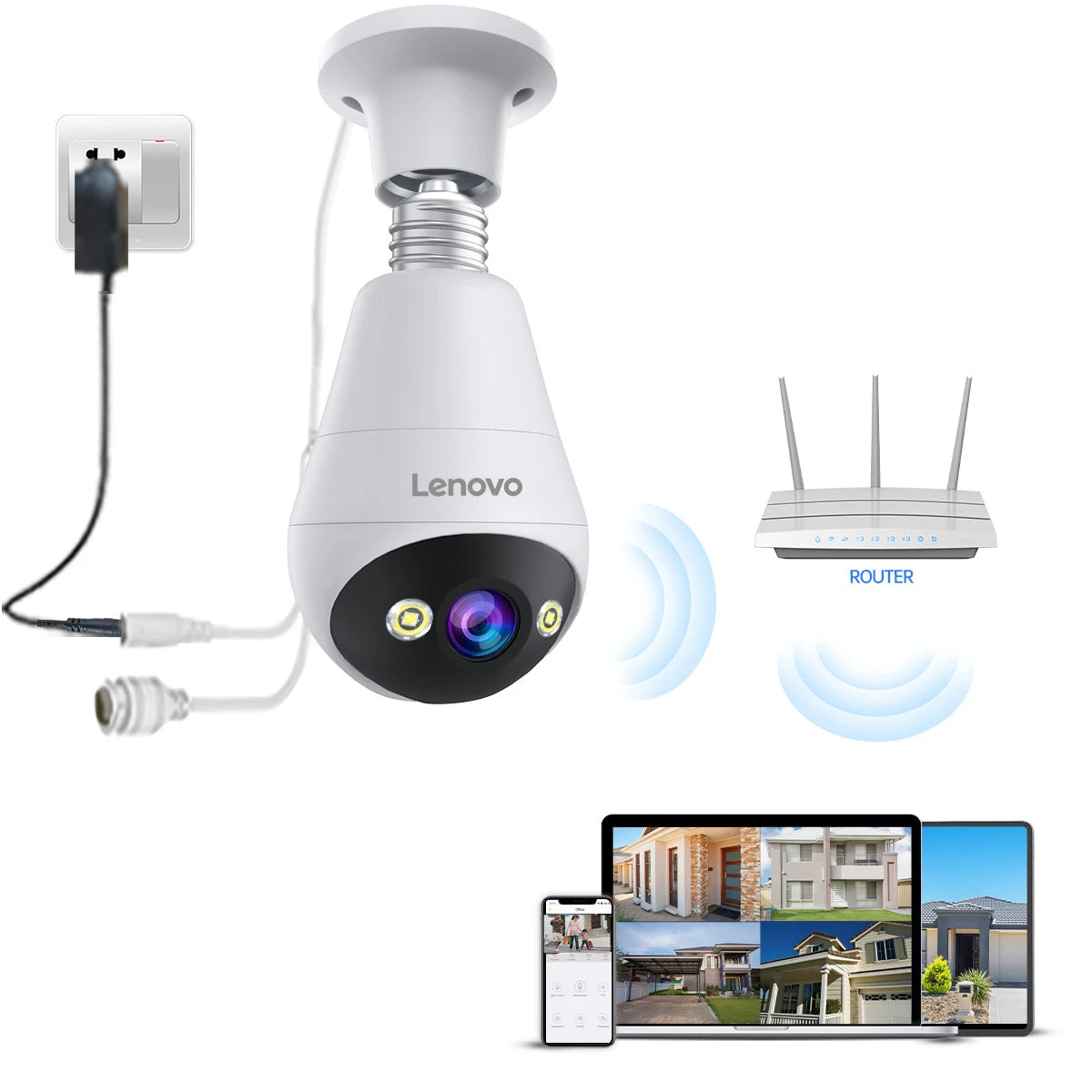 Lenovo 3MP E27 Bulb IP WiFi Camera Indoor Video Surveillance Camera Color Night AI Tracking Smart Home Baby Monitor CCTV Camera