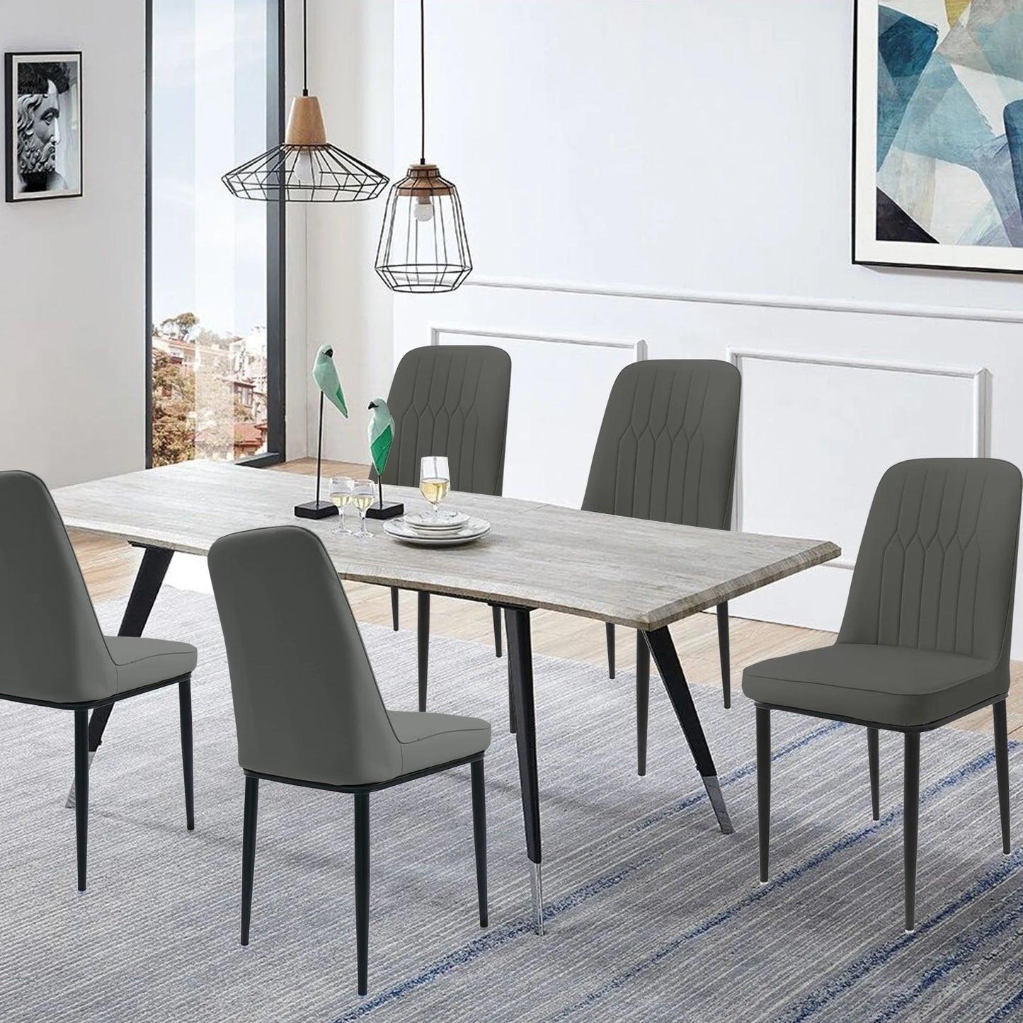 Durrafy High Back Dining Chairs 6-Piece Set, Modern Kitchen Side Chairs, Durable Metal Legs, Easy Cleaning for Daily Use
