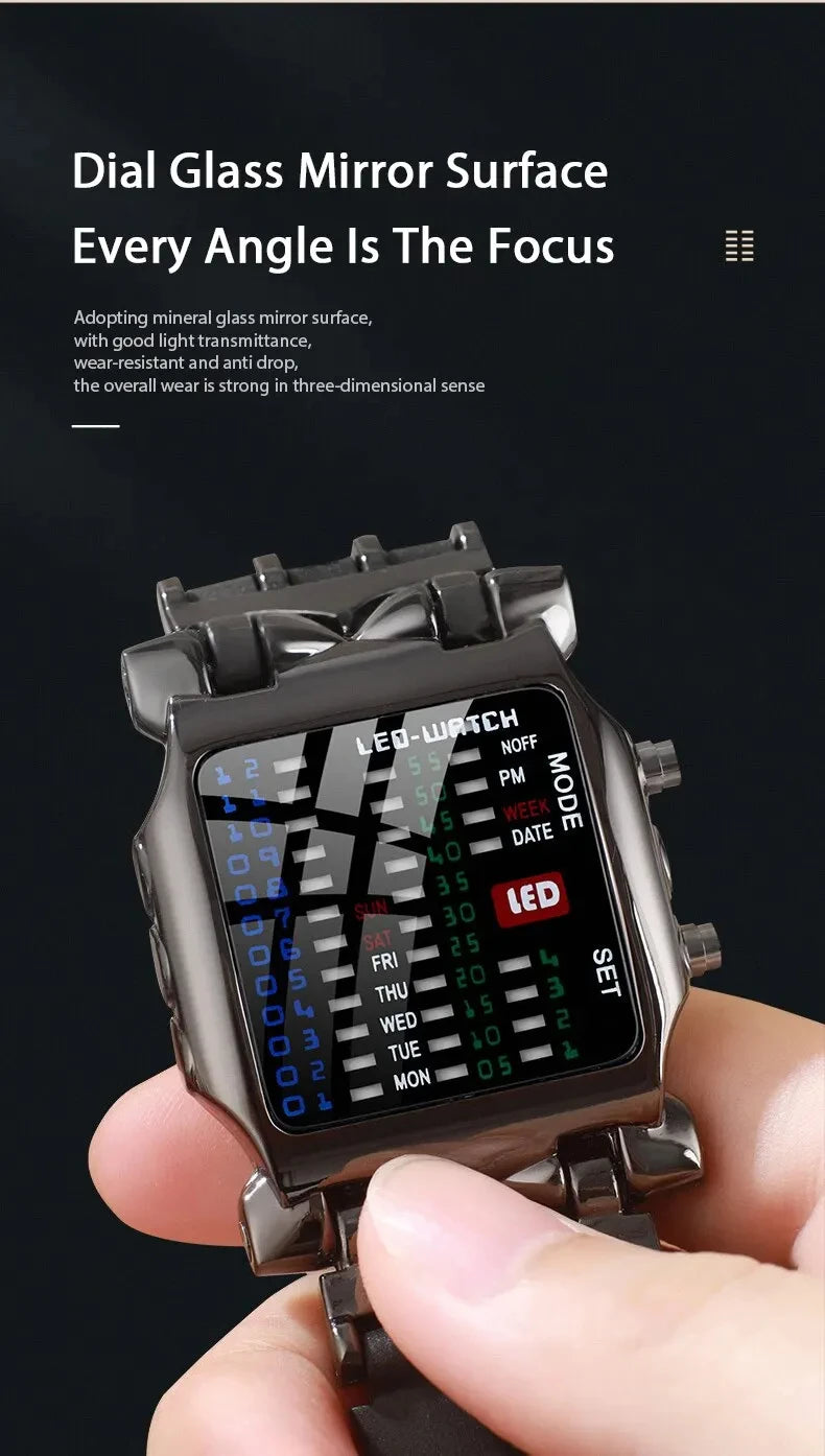 Binary Led Watch Creative Waterproof Business Electronic Watch Mens Trend Luminous Gift Sports Couple Date Time Display Watch