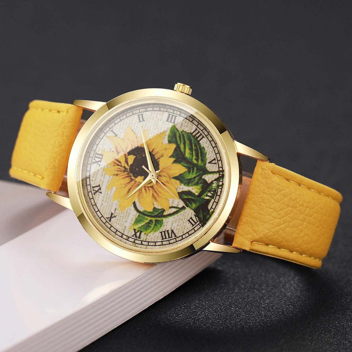 Fashion Flower Roma Dial Women Wristwatch Casual Leather Strap Quartz Watches For Ladies Clock Reloj Mujer（Without Box）