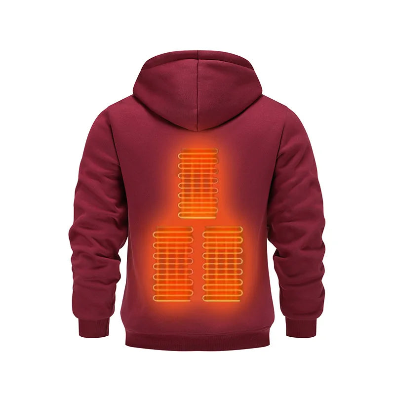 Mens USB Heated Hoodie Winter Electric Heating Sweatshirt Thermal Warm Clothing Outdoor Casual Charging Apparel