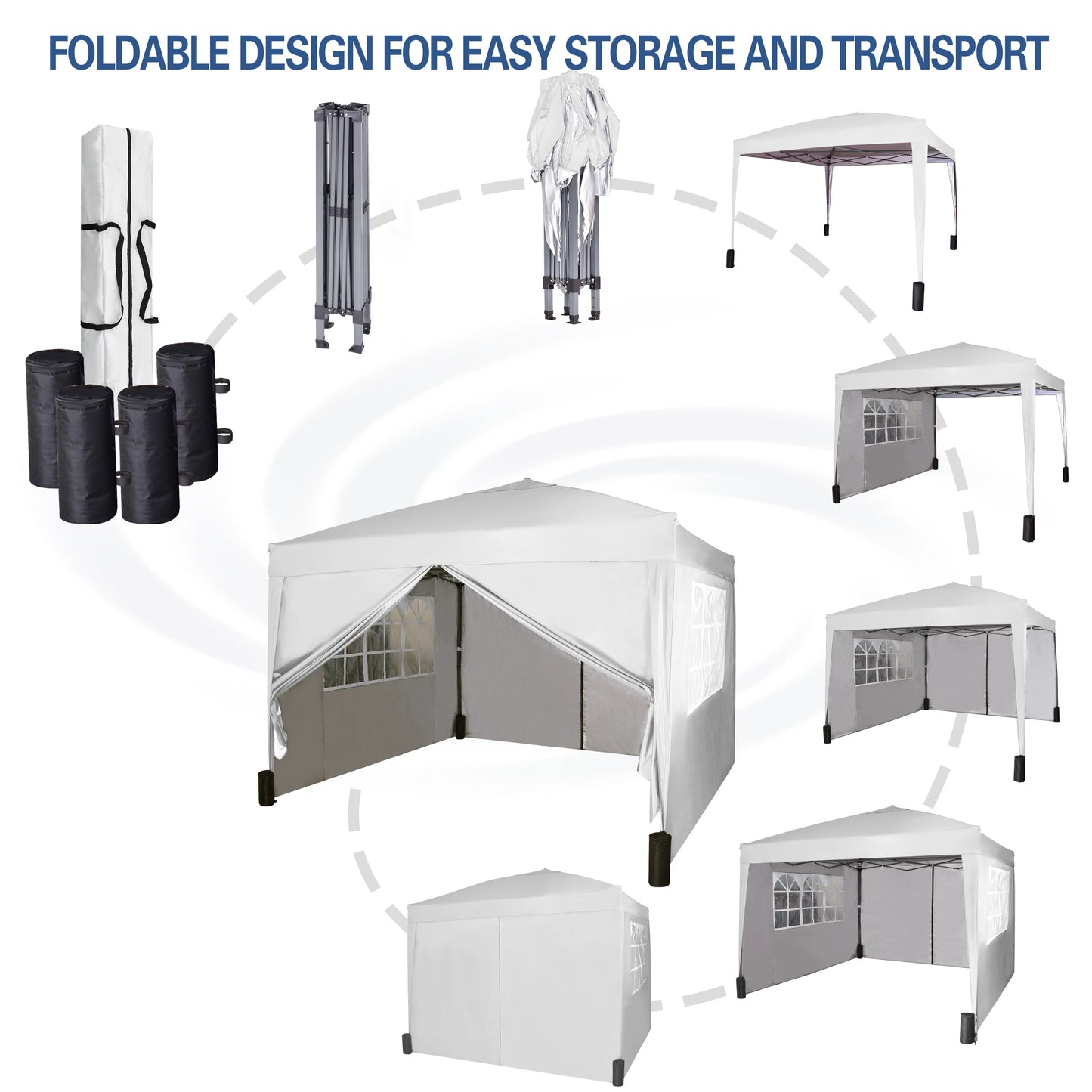 mcc direct Pop-up Gazebo 3m x 3m with Sides & 4 Weight Bags & Silver Protective Layer Waterproof Marquee Canopy WS