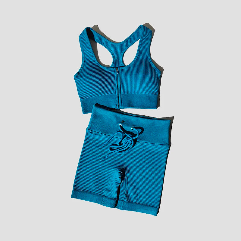 Seamless Women Yoga Set Workout Sportswear Gym Clothing Zipper Long Sleeve High Waist Leggings Fitness Bra Athletic Sports Suits