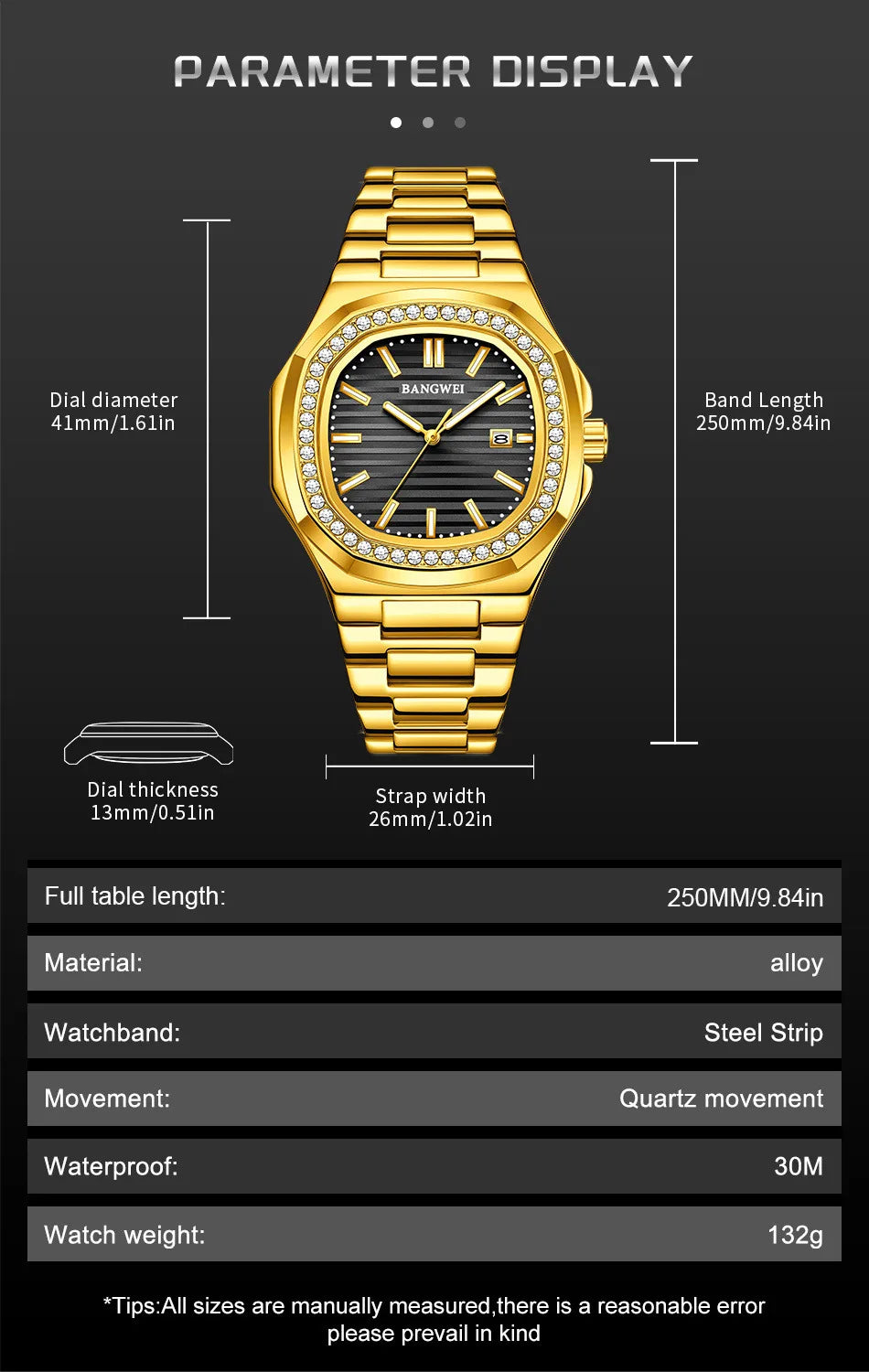 BANGWEI New Luxury Men's Business Watches Quartz Wristwatch Man Outdoor Sports Square Fashion Military Waterproof Watch For Men