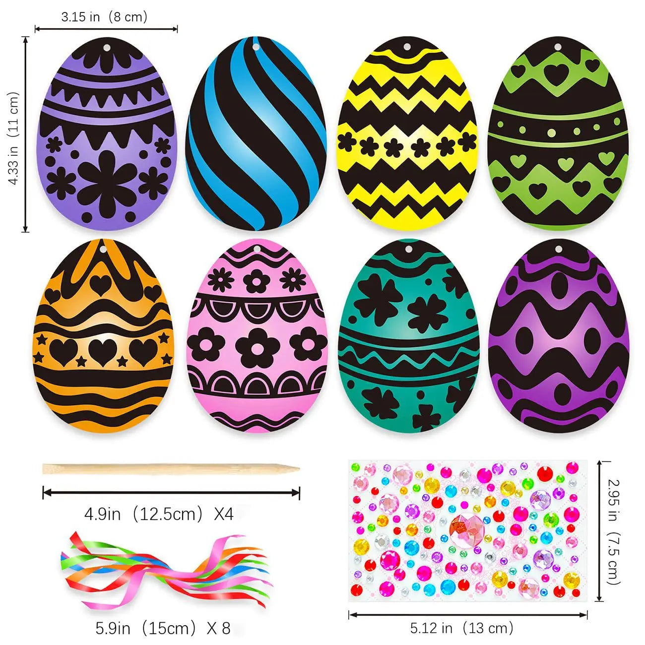 12pcs Easter Magic Scratch Paint Easter Eggs Crafts DIY for Making Holiday Gifts Egg Basket Fillers Party Decorations