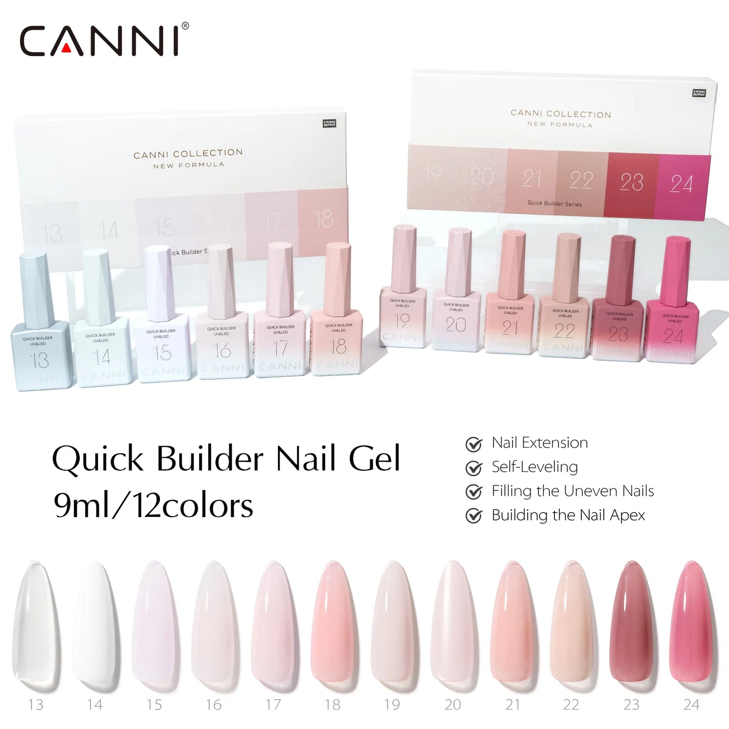 CANNI Nail Gel Polish HEMA/TPO FREE Extension UV Gel Builder Nail Gel In Bottle Semi Permanent Rubber Base Self-leveling Gel