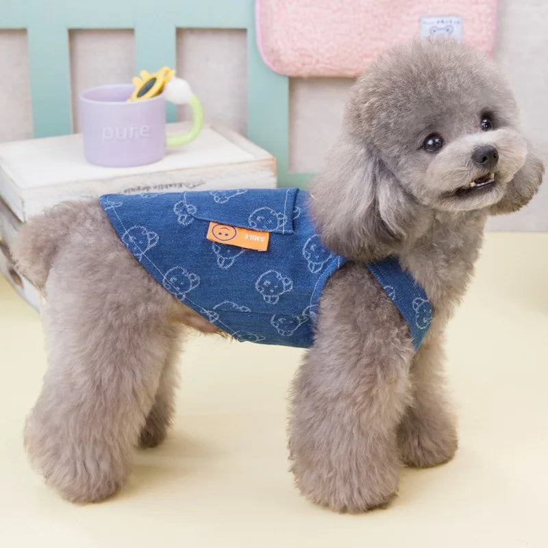 Denim Dog Dress Harness Puppy Summer Clothes for Small Medium Dogs Chihuahua French Bulldog Walking Chest Strap Vest With D-Ring