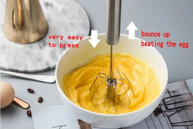 Semi-Automatic Egg Beater Stainless Steel Egg Whisk Manual Press Type Mixer Self Turning Egg Stirrer Kitchen Egg Tools