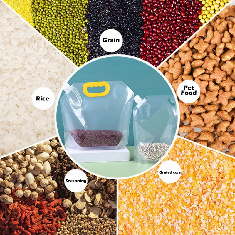 5Pcs Grains Sealed Bag Cereal Containers Moisture-Proof And Insect-Proof Transparent Food Grade Storage Bag Kitchen Organizer