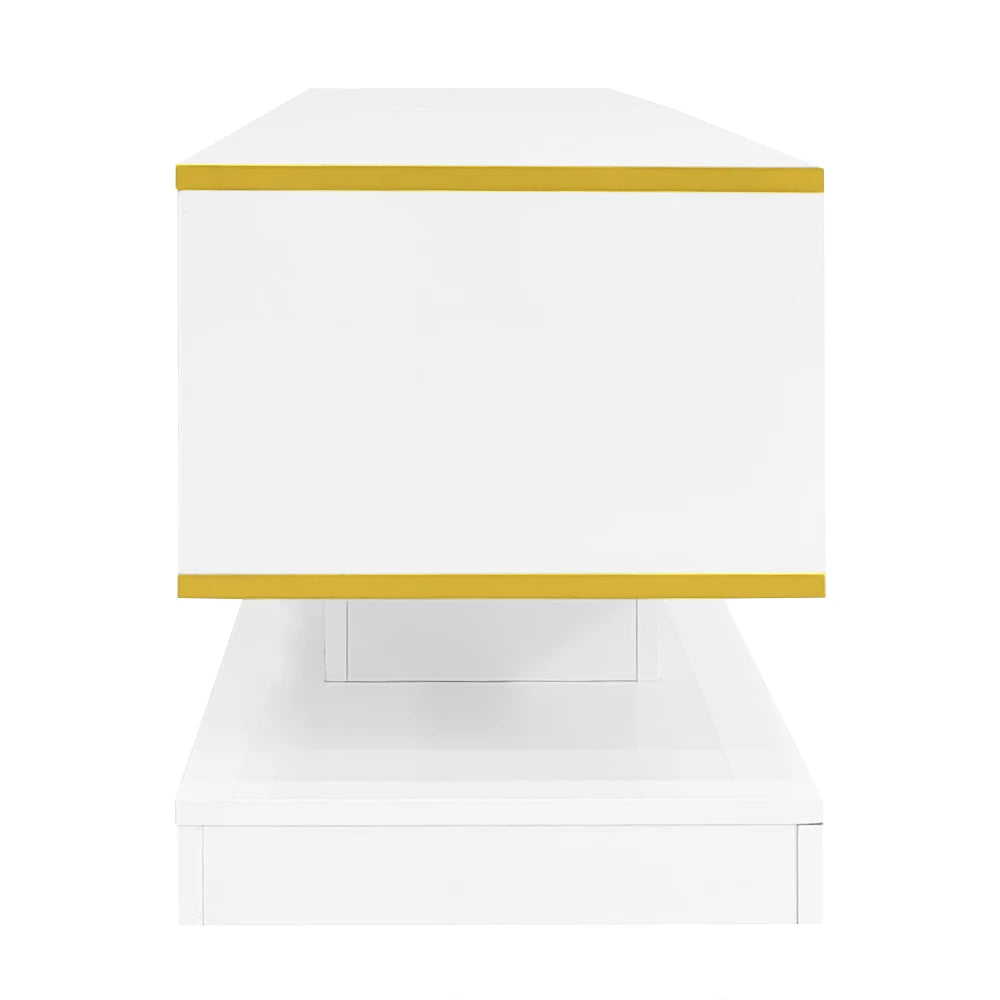 PINGGO Modern TV Cabinet with Three Drawers and an Open Compartment - High Gloss with Color-Changing LED Lights, 180*38*45cm