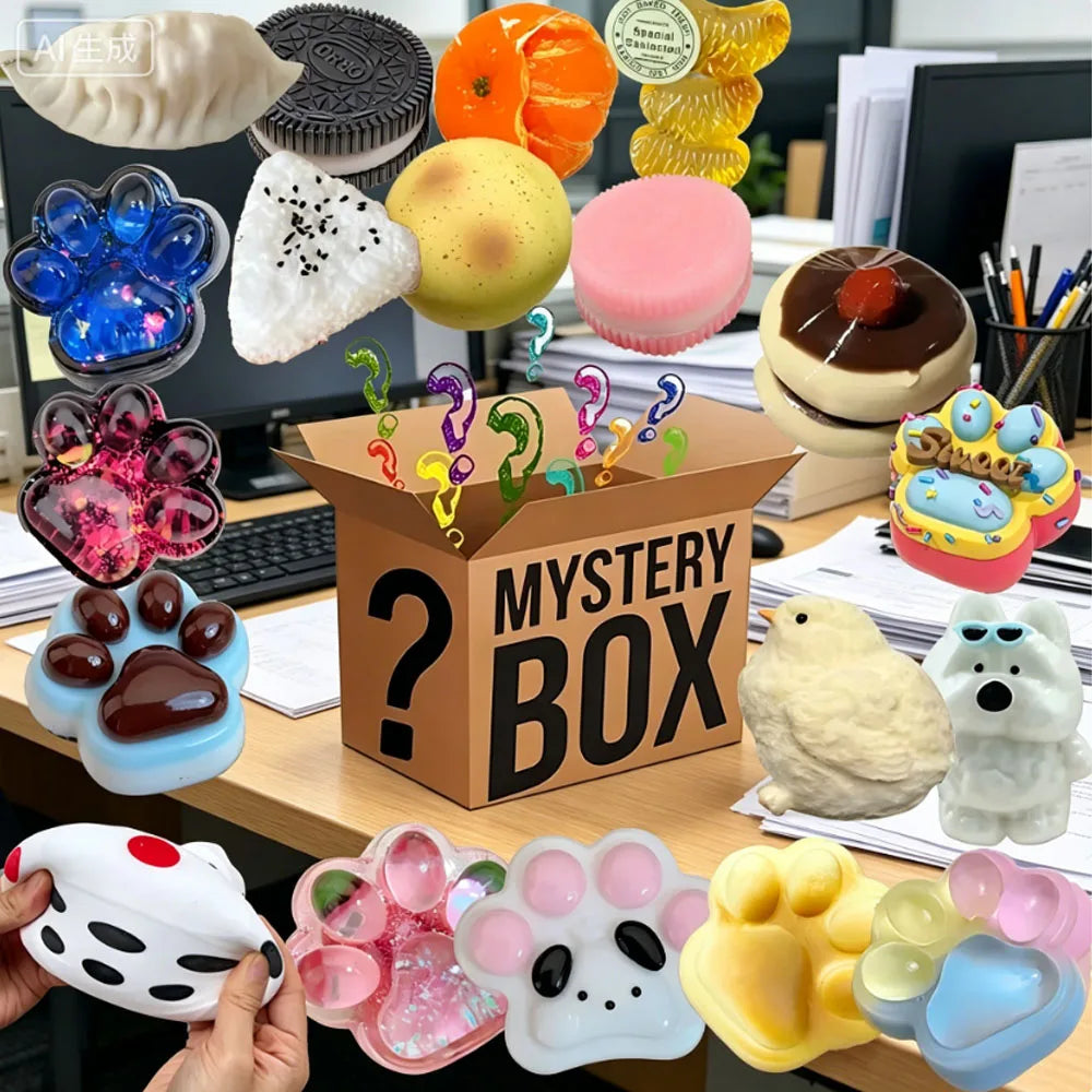 Hot Blind Box Mystery Kawaii Cat Paw Mochi Squishy, Simulated Food Fidget Toy, Cute Squeeze Foot Toy Antistress Stress-Relief