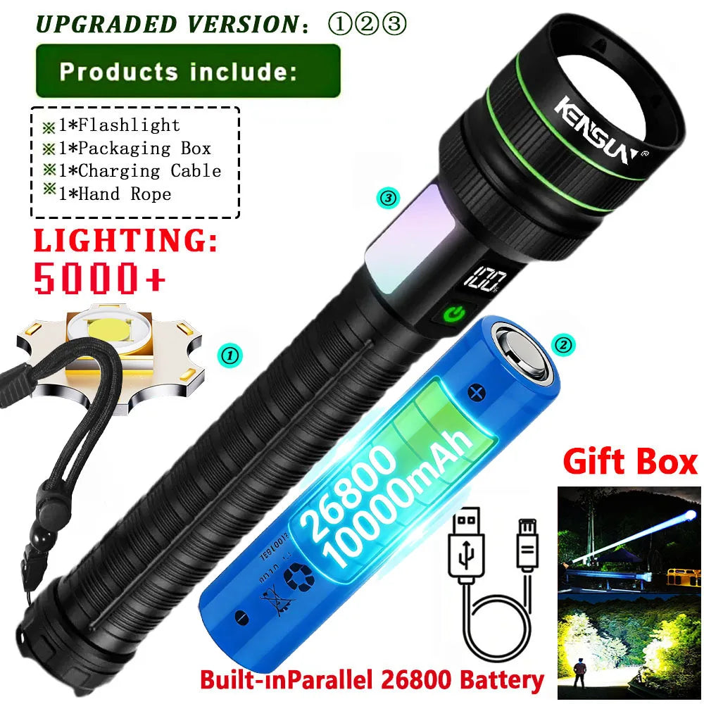 hit product long-range kilometer ultra bright flashlight, outdoor waterproof high-power strong light flashlight, rechargeable