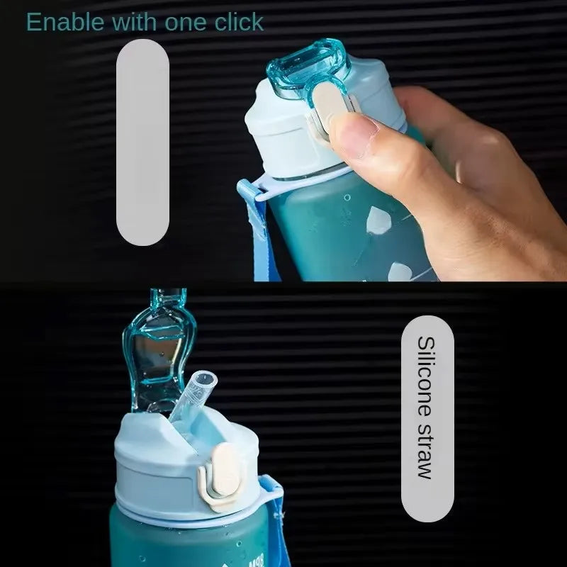 700ml Sports water Bottle High Temperature Resistant Graduated Straw Cup Rainbow Frosted Progressive Color Water Cup Plastic Cup