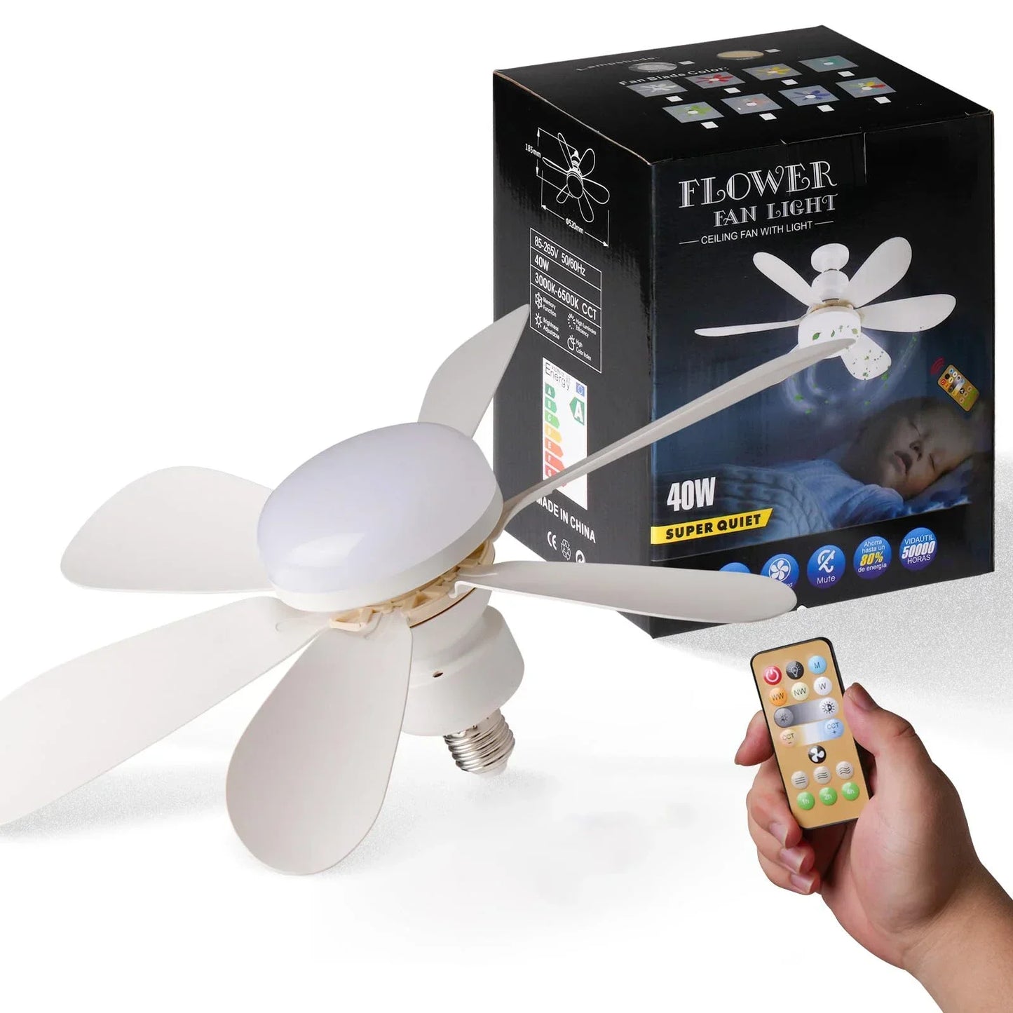 E27 with Remote LED 40W Ceiling Fan Light  Dimming Function  Suitable for Living Room Study and Home use  85-265V